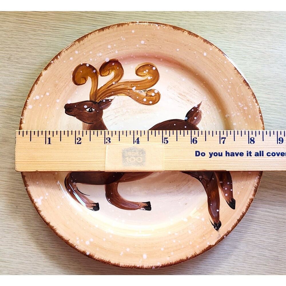 Tabletops Gallery Winter Wonderland Reindeer Plate Hand Painted Christmas 8.5" - Picture 8 of 8